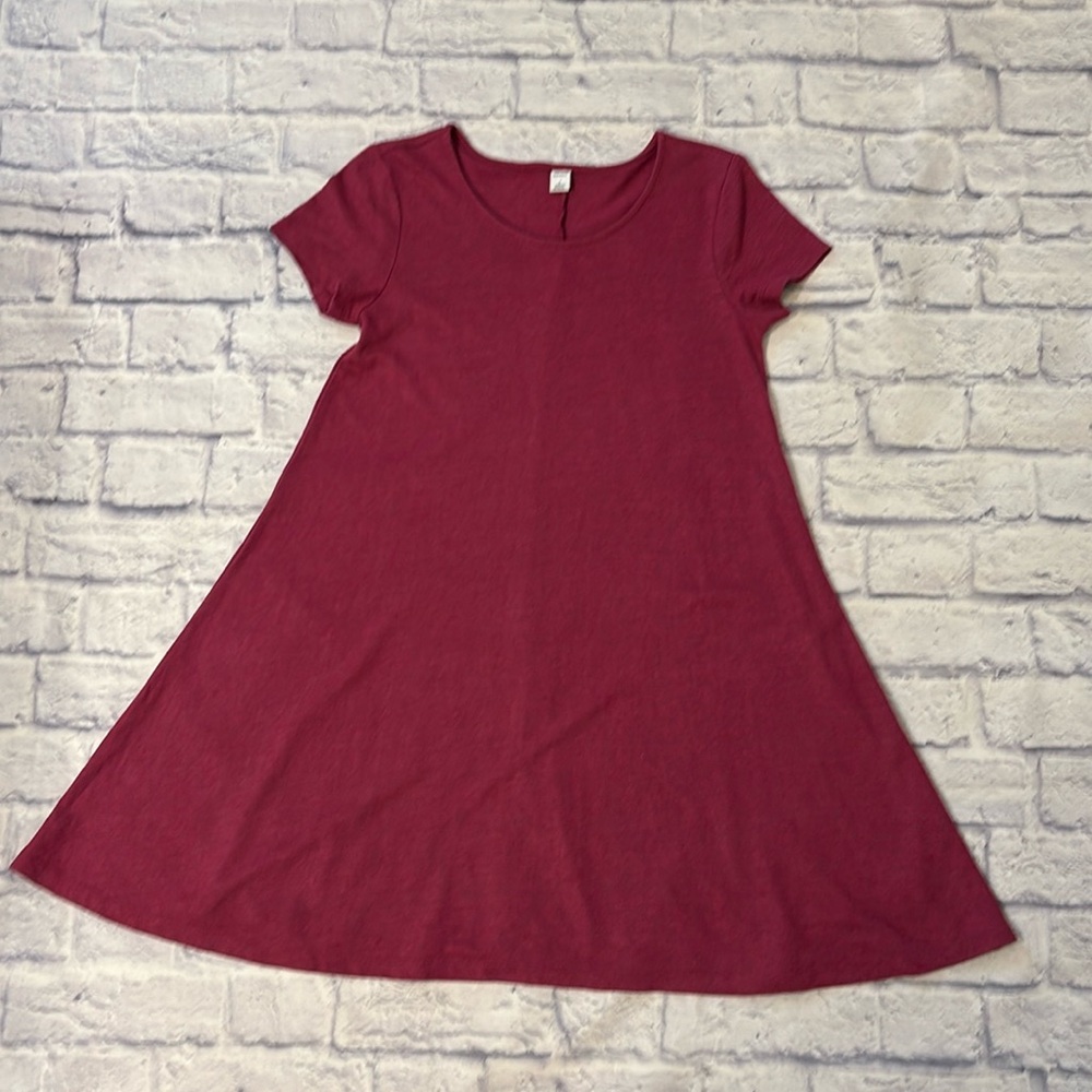 Old Navy Linen Blend Swing Dress Dark Pink Short Sleeve Tee Shirt Style Size S